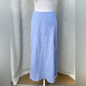 J.Crew light blue linen midi bias skirt